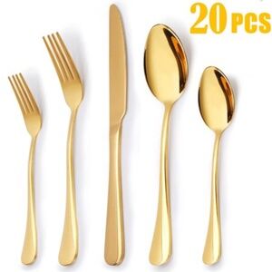 20 Piece Silverware Set Service for 4 Stainless Steel Flatware Set Mirror Polish